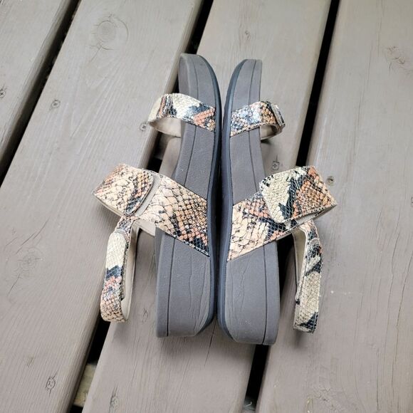 Vionic Orthaheel Bolinas Brown Leather Snake Embossed Strappy Platform Sandals - Picture 3 of 9